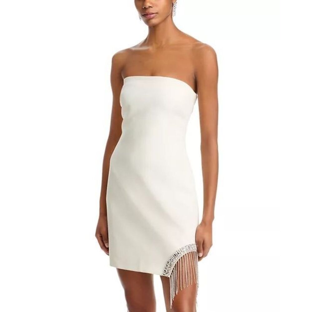 Cinq a Sept Sammy Rhinestone Fringe Mini Dress Off White New Size 8 - Picture 4 of 12
